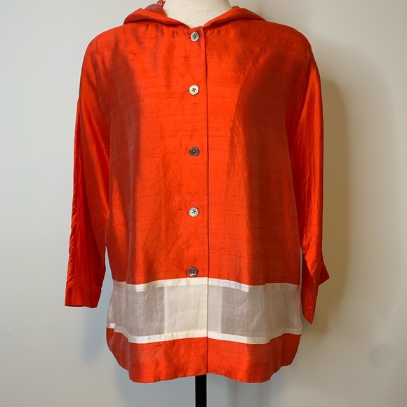 Ellen Tracy 100% silk neon orange top - Picture 3 of 5